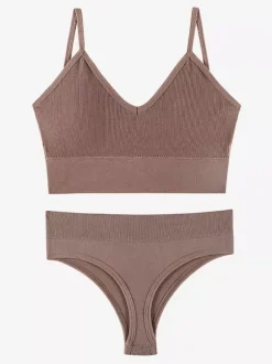 Bridal Lingerie Lingerie 2-Piece Bralette Set Plus Size Thin Wireless Sports Bra Push-Up Effect French Triangle Bra Panty Sets