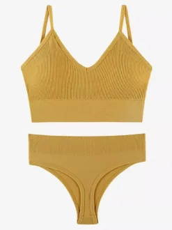 Bridal Lingerie Lingerie 2-Piece Bralette Set Plus Size Thin Wireless Sports Bra Push-Up Effect French Triangle Bra Panty Sets