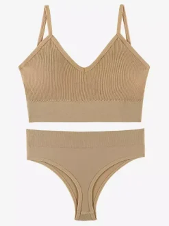 Bridal Lingerie Lingerie 2-Piece Bralette Set Plus Size Thin Wireless Sports Bra Push-Up Effect French Triangle Bra Panty Sets