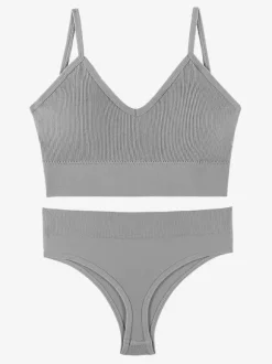 Bridal Lingerie Lingerie 2-Piece Bralette Set Plus Size Thin Wireless Sports Bra Push-Up Effect French Triangle Bra Panty Sets