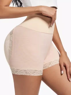 Bridal Lingerie Lingerie Shapewear Black Plus Size Butt Enhancement Shaping Shorts High-Waisted Tummy Control Padded Hips Curvy Silhouette