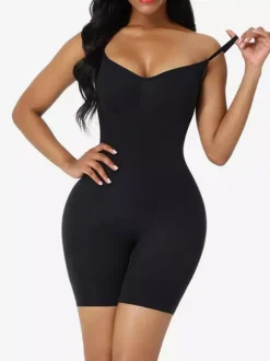 Bridal Lingerie One-Piece Body Shaper Tummy Shaping Slimming Arm Lift Underwear Bodysuit Shapewear Light Apricot Sleeveless Straps Neck Shapewear