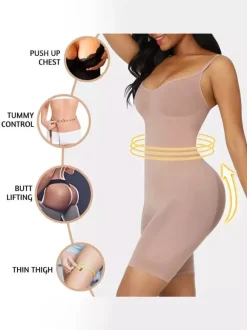 Bridal Lingerie One-Piece Body Shaper Tummy Shaping Slimming Arm Lift Underwear Bodysuit Shapewear Light Apricot Sleeveless Straps Neck Shapewear