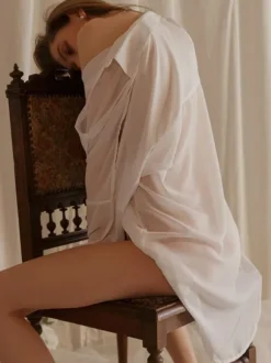 Bridal Lingerie Pajamas & Sleepwear White Buttons 1 Piece Turndown Collar Long Sleeves Chiffon Lingerie