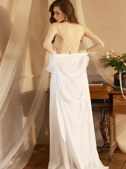 Bridal Lingerie Pajamas & Sleepwear White Lace 2-Piece V-Neck Silk-like Lingerie