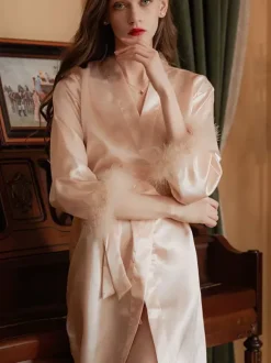 Bridal Lingerie Pajamas Sleepwear Robes Champagne Lace Up Negligees Nightgown