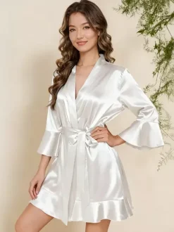 Bridal Lingerie Pajamas Sleepwear Robes Dark Navy Ruffles Indoor Lingerie Negligees Nightgown