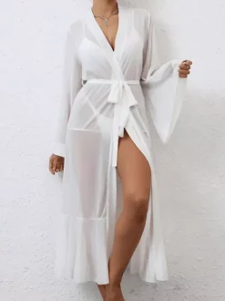 Bridal Lingerie Pajamas Sleepwear Robes White Pleated Indoor Negligees Nightgown