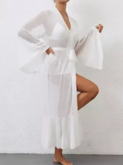 Bridal Lingerie Pajamas Sleepwear Robes White Pleated Indoor Negligees Nightgown
