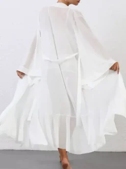 Bridal Lingerie Pajamas Sleepwear Robes White Pleated Indoor Negligees Nightgown