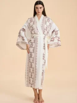 Bridal Lingerie Pajamas Sleepwear Robes Apricot Lace Up Printed Indoor Lingerie Negligees Nightgown