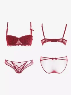 Bridal Lingerie 3-Piece Lace White Bra Panty Garter Sets