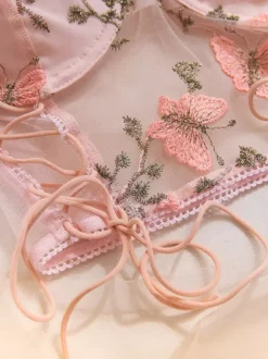 Bridal Lingerie 2-Piece Lingerie Floral Print Lace Sheer Lace Up White Bra Panty Sets