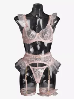 Bridal Lingerie Sexy Bridal Wedding Lingerie 4-Piece Printed Lace White Bra Panty Sets