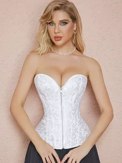 Bridal Lingerie White Strapless Sexy Zipper Bustier For Women