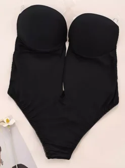 Bridal Lingerie Women's Bustier Invisible Low-Back Seamless Plunge Shapewear Nude Sleeveless Backless Bra Bodysuit