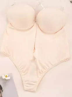 Bridal Lingerie Women's Bustier Invisible Low-Back Seamless Plunge Shapewear Nude Sleeveless Backless Bra Bodysuit