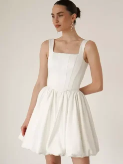 Bridal Mini Dress Short Wedding Dresses Square Neck Sleeveless Short Short Bridal Gowns