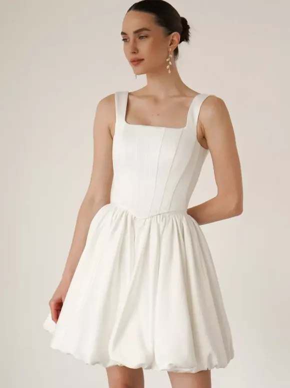 Bridal Mini Dress Short Wedding Dresses Square Neck Sleeveless Short Short Bridal Gowns