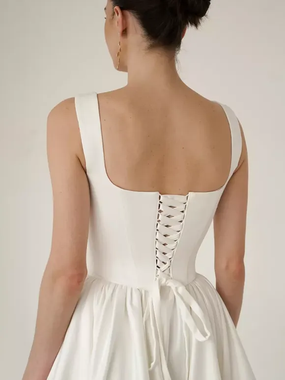 Bridal Mini Dress Short Wedding Dresses Square Neck Sleeveless Short Short Bridal Gowns