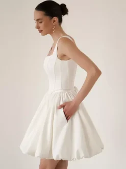 Bridal Mini Dress Short Wedding Dresses Square Neck Sleeveless Short Short Bridal Gowns