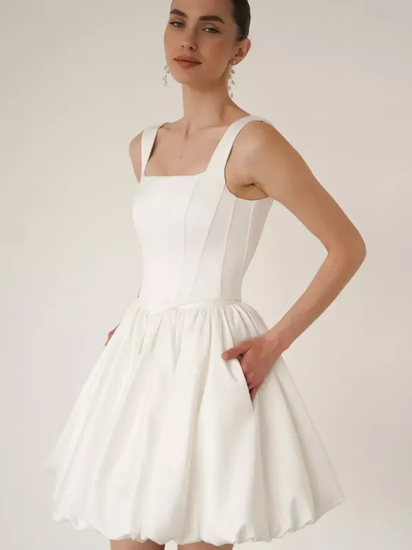 Bridal Mini Dress Short Wedding Dresses Square Neck Sleeveless Short Short Bridal Gowns