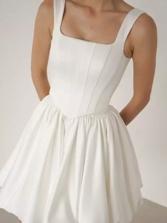 Bridal Mini Dress Short Wedding Dresses Square Neck Sleeveless Short Short Bridal Gowns