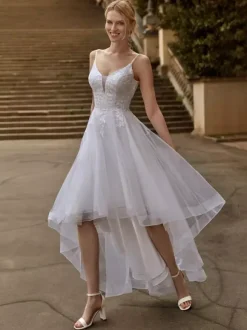 Bridal Mini Dress Short Wedding Dress V-Neck Short Sleeves A-Line Knee-Length Bridal Dresses