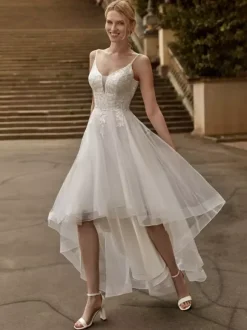 Bridal Mini Dress Short Wedding Dress V-Neck Short Sleeves A-Line Knee-Length Bridal Dresses