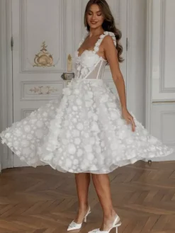Bridal Mini Dress Short Wedding Dress Sweetheart Neck Sleeveless A-Line Tea-Length Bridal Gowns