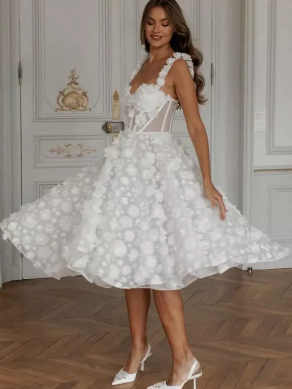 Bridal Mini Dress Short Wedding Dress Sweetheart Neck Sleeveless A-Line Tea-Length Bridal Gowns