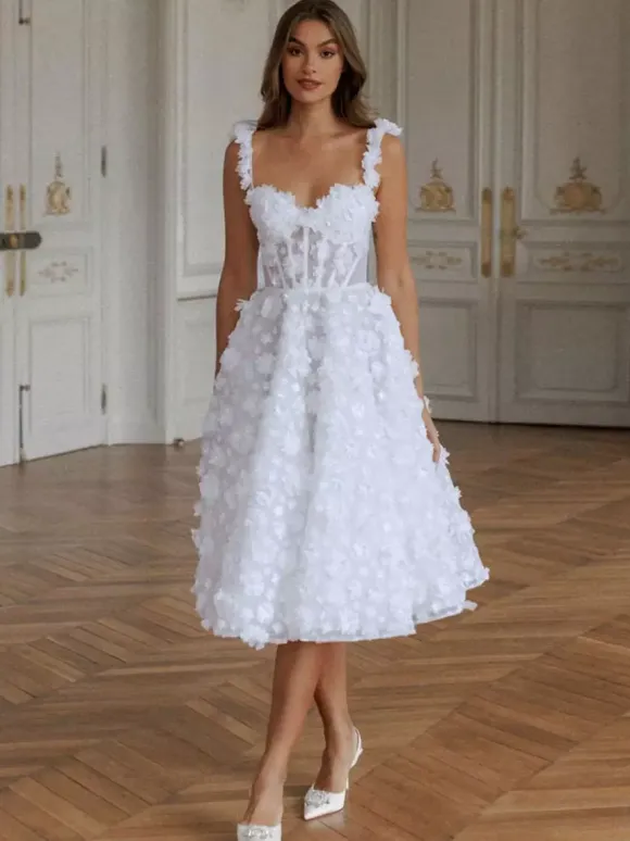Bridal Mini Dress Short Wedding Dress Sweetheart Neck Sleeveless A-Line Tea-Length Bridal Gowns