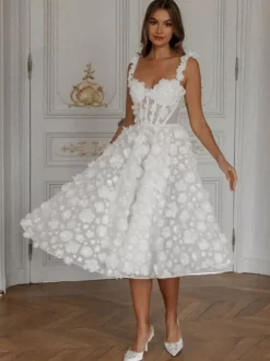 Bridal Mini Dress Short Wedding Dress Sweetheart Neck Sleeveless A-Line Tea-Length Bridal Gowns