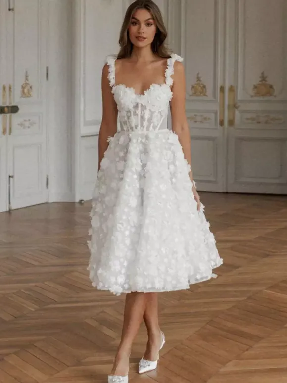 Bridal Mini Dress Short Wedding Dress Sweetheart Neck Sleeveless A-Line Tea-Length Bridal Gowns