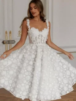 Bridal Mini Dress Short Wedding Dress Sweetheart Neck Sleeveless A-Line Tea-Length Bridal Gowns