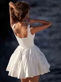 Bridal Mini Dress Short Wedding Dress Square Neck Sleeveless Short Short Bridal Dresses