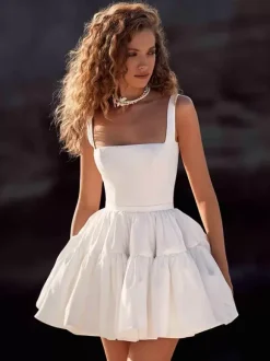 Bridal Mini Dress Short Wedding Dress Square Neck Sleeveless Short Short Bridal Dresses