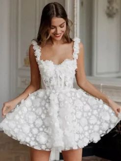 Bridal Mini Dress Short Wedding Dress Sweetheart Neck Sleeveless Short Short Bridal Dresses