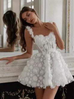 Bridal Mini Dress Short Wedding Dress Sweetheart Neck Sleeveless Short Short Bridal Dresses