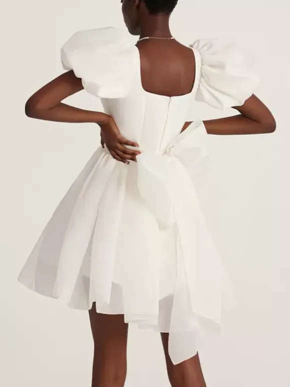 Bridal Mini Dress Short Wedding Dress Designed Neckline Short Sleeves Short Short Bridal Gowns