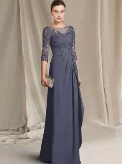Bridal Mother Dress Bateau Neck Half Sleeves A-Line Lace Floor-Length Wedding Guest Dresses