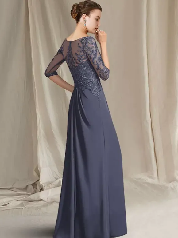 Bridal Mother Dress Bateau Neck Half Sleeves A-Line Lace Floor-Length Wedding Guest Dresses