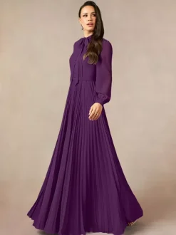 Bridal Mother Dress Designed Neckline Long Sleeves A-Line Bows Floor-Length Guest Dresses For Wedding