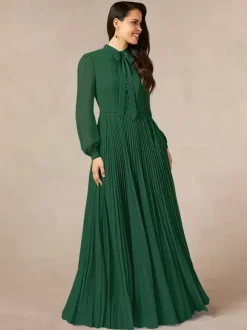 Bridal Mother Dress Designed Neckline Long Sleeves A-Line Bows Floor-Length Guest Dresses For Wedding