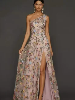 Bridal Mother Dress Designed Neckline Sleeveless A-Line Split Front Wedding Guest Dresses
