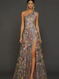 Bridal Mother Dress Designed Neckline Sleeveless A-Line Split Front Wedding Guest Dresses