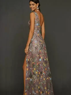 Bridal Mother Dress Designed Neckline Sleeveless A-Line Split Front Wedding Guest Dresses