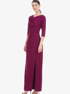Bridal Mother Dress Designed Neckline Half Sleeves Sheath Pleated Floor-Length Wedding Guest Dresses