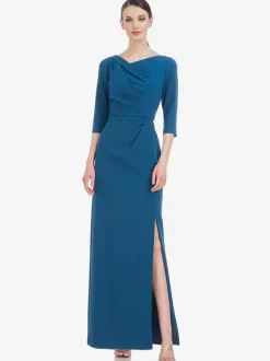 Bridal Mother Dress Designed Neckline Half Sleeves Sheath Pleated Floor-Length Wedding Guest Dresses