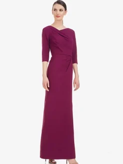 Bridal Mother Dress Designed Neckline Half Sleeves Sheath Pleated Floor-Length Wedding Guest Dresses